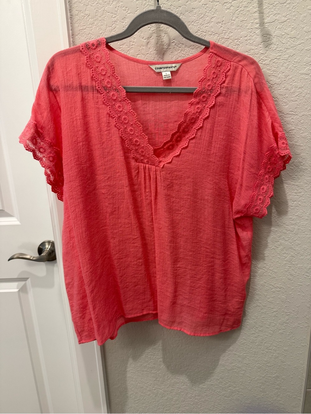 Counterparts Coral Lace-Trim V-Neck Blouse